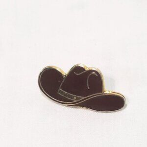 Cowboy Hat Shape Brown Tie Tack Lapel Pin 1" Metal Enamel